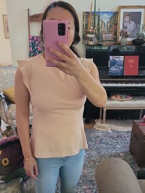 Ann Taylor Sleeveless Peplum Top in Blush Pink